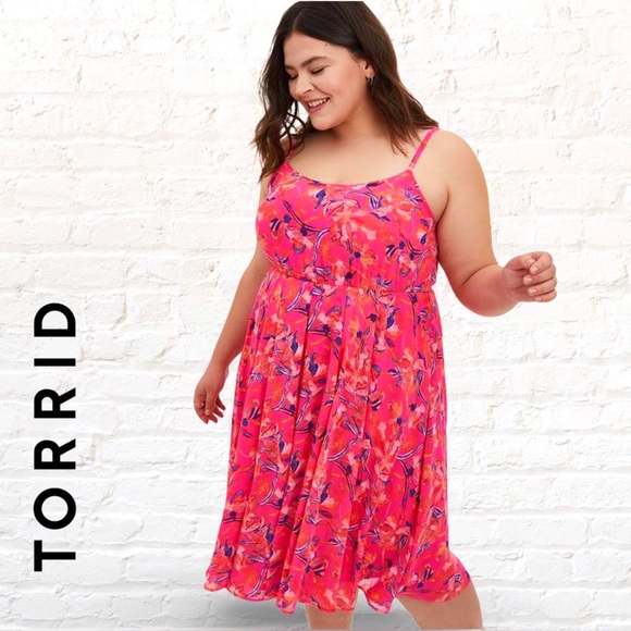 Torrid Pink Floral Chiffon Cami Midi Dress With Pockets Size 3 XL New - Picture 1 of 9